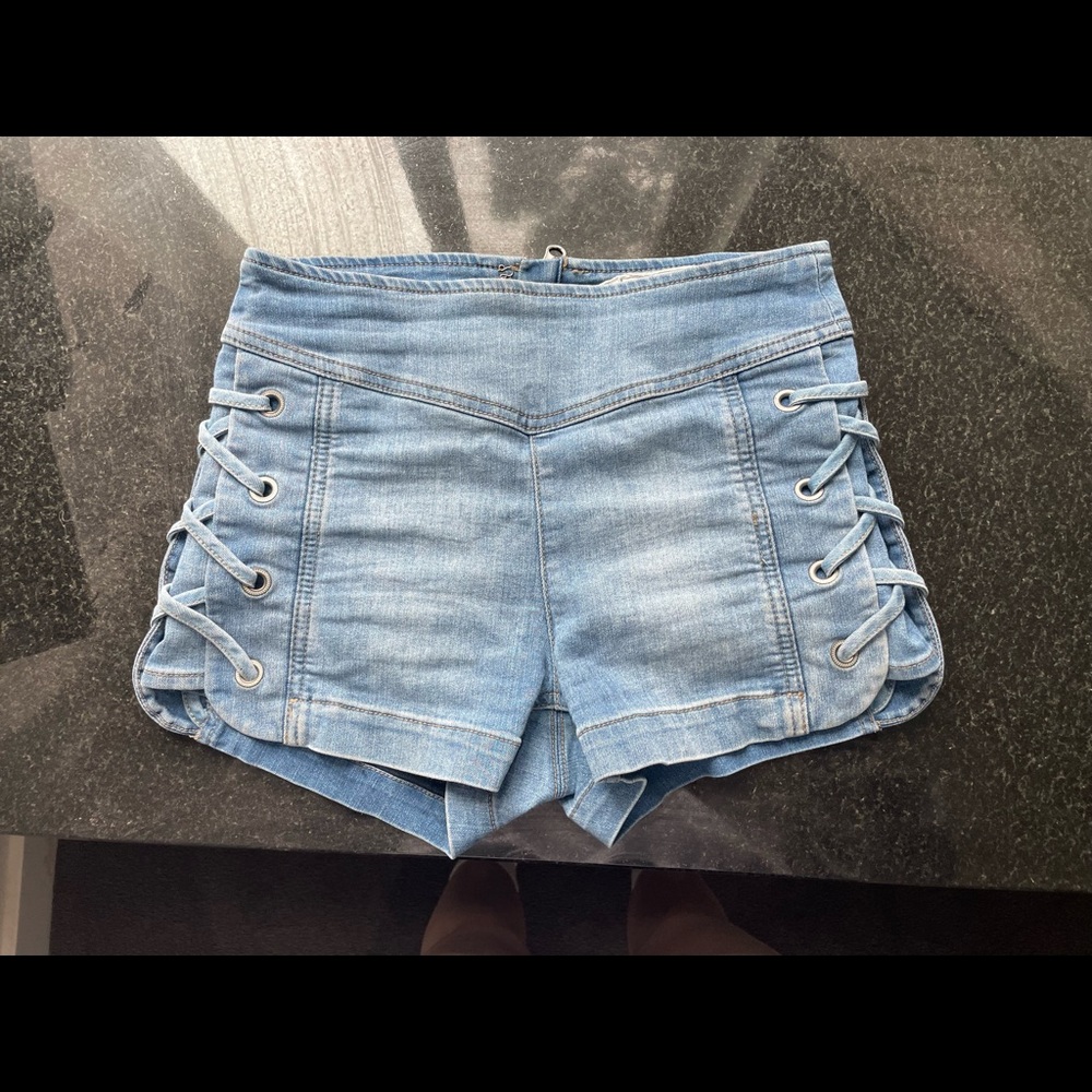 Free People High Rise Lace-up Denim Short